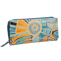 Yakinno Gunditjmara Dreaming Genuine Leather Ladies Trifold Wallet (11cm X 21cm) -  Road to Freedom (TEAL