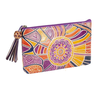 Yakinno Gunditjmara Dreaming Genuine Leather Small Vanity Case - Road to Freedom (Purple)