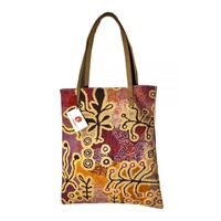 Better World Aboriginal Art Printed Cotton Canvas Shoulder Tote Bag (43cm x 38cm) - Yam &amp; Bush Tomato Dreaming