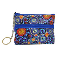 Hogarth Aboriginal Art PU 2 Zip Keyring Coin Purse - the Journey