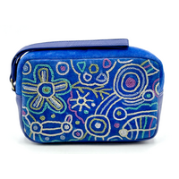 Better World Aboriginal Art Women&#39;s Leather Embroidered Toiletry Bag - Milky Way Dreaming