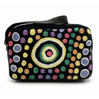 Better World Aboriginal Art Women&#39;s Velvet Embroidered Toiletry Bag - Rockhole