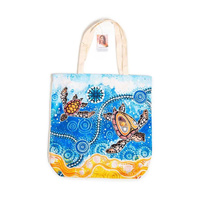 Chern&#39;ee Sutton Aboriginal Art Cotton Canvas/Hessian Tote Bag - Yuanati (Turtle)