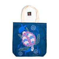 David Hudson Aboriginal Art Cotton Canvas/Hessian Tote Bag - Turtle