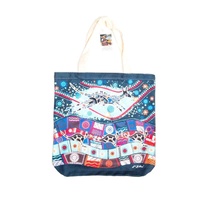 Aboriginal Art Cotton Canvas/Hessian Tote Bag - Kangaroos