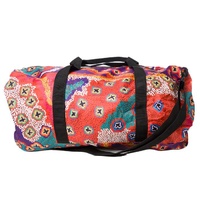 Warlukurlangu Aboriginal Art Fold Up Duffel Bag - Green Budgerigar Dreaming