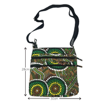 Bunabiri Aboriginal 3 Zip Cross-Body Enviro Bag - Colours of the Rainforest