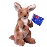 Plush Toy - Kangaroo &amp; Joey with Flag (26cm]