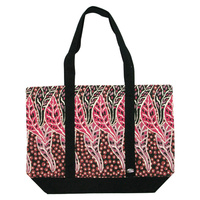 Outstations Aboriginal Art Canvas Tote Bag - Bush Leaves (Red)