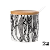 Dancing Wombat Aboriginal Art Fine Porcelain Sugar Bowl Set - Leaves