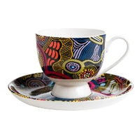 Justin Butler Aboriginal Art Fine Bone China Tea Cup &amp; Saucer Set - the Dingo &amp; Kangaroo Storyline