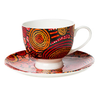 Warlukurlangu Aboriginal Art Fine Bone China Tea Cup & Saucer Set - Emu Dreaming