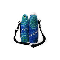 Bunabiri Aboriginal Art Neoprene Water Bottle Cooler - The Wet Season (Blue)