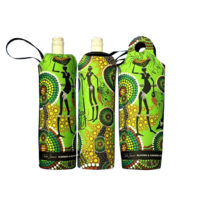 Bunabiri Aboriginal Art Neoprene Wine Bottle Cooler - Hunters N Gatherers Rainforest 