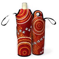 Bunabiri Aboriginal Art Neoprene Wine Bottle Cooler - The Dry Season (Red)