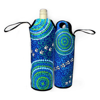 Bunabiri Aboriginal Art Neoprene Wine Bottle Cooler - The Wet Season (Blue)