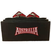 Australia Brand Cufflinks - Boomerang Shape with Kangaroo (Red)