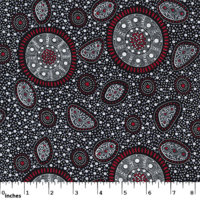 Bush Onions &amp; Wild Flowers (Black) - Aboriginal design Fabric