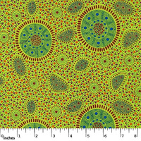 Bush Onions &amp; Wild Flowers (Green) - Aboriginal design Fabric