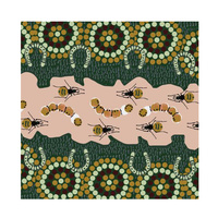 Gathering Bush Food (Green) - Aboriginal design Fabric