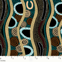 Gathering by the River (Black) - Aboriginal design Fabric