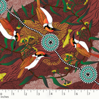 Kingfisher Camp by River (Red) - Aboriginal design Fabric