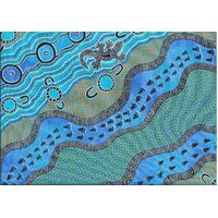 Mulaka Hunting (Blue) - Aboriginal design Fabric