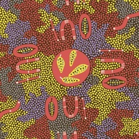 Passionfruit Dreaming (Red) - Aboriginal design Fabric