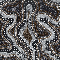 Possum Land &amp; Water Dreaming [Black] - Aboriginal design Fabric