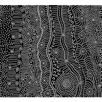 Gathering by the Creek (Black) [SCRAP .95M] - Aboriginal design Fabric