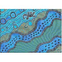 Mulaka Hunting (Blue) [SCRAP 1.4M] - Aboriginal design Fabric
