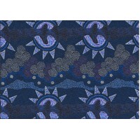 Sunset Night Dreaming (Blue) - Aboriginal design Fabric