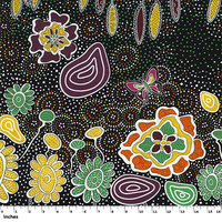 Summertime Rainforest (Black) - Aboriginal design Fabric