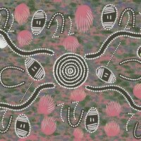 Tree Snake Gathering (Gray) - Aboriginal design Fabric