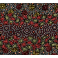 Wild Seed &amp; Waterhole (Black) - Aboriginal design Fabric
