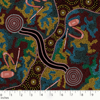 Women Dancing for Rain (Red) - Aboriginal Design Fabric