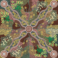 Yuendamu Bush Tomato (Black) - Aboriginal design Fabric