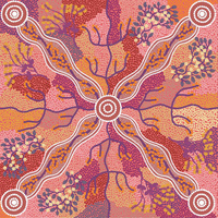 Yuendamu Bush Tomato (Rust) - Aboriginal design Fabric