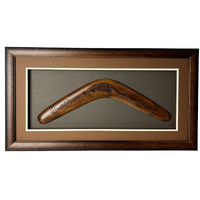 Framed Aboriginal Art Hand BURNT Boomerang (40cm) Large - Kangaroo [Brown]