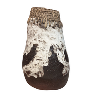 Aboriginal Art Handmade Vase [22cm x 14cm] Woodfired with Raffia Weaving - Natural/White