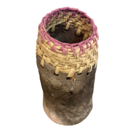 Aboriginal Art Handmade Vase [15cm x 6cm] with Raffia Weaving - Textured Pink 