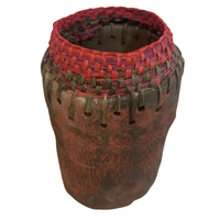 Aboriginal Art Handmade Vase [19cm x 10cm] with Raffia Weaving - Textured Pink