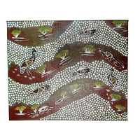 Original Aboriginal Art Painting Stretched Canvas (25cmx30cm) - Animals on Country After Rain