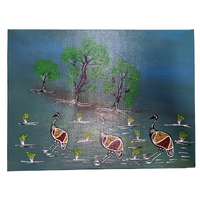 Original Aboriginal Art Stretched Canvas (40cm x 30cm) - Emus Feeding on Country