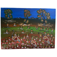 Original Aboriginal Art Stretched Canvas (40cm x 30cm) - Emus Nesting on Country