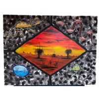 David Miller Aboriginal Art Stretched Canvas (120cm x 90cm) - Totem Sunset