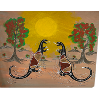 Stretched Handpainted Aboriginal Art Canvas (50cm x 40cm) - Fighting Goannas