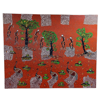 Original Aboriginal Art Stretched Canvas (76cm x 60cm) - Hunting Emus