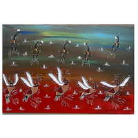 Original Aboriginal Art Stretched Canvas (90cm x 60cm) - Brolgas