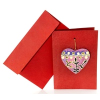 Better World Aboriginal Art Heart Decoration Card [RED] - Yam and Bush Tomato Dreamings